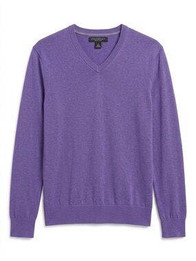 Banana Republic Luxury Blend Silk Cashmere V-Neck Sweater Purple Medium